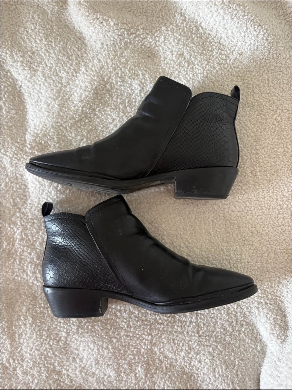 Women's Black Low Heel Ankle Booties with Textured Back